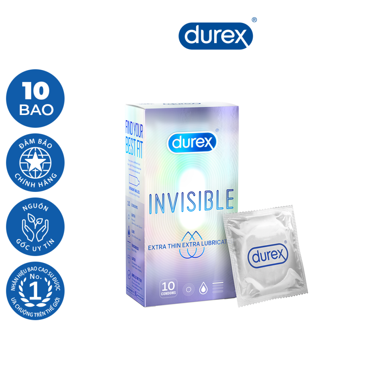Bao cao su Durex Invisible Extra Thin Extra Lubricated 1 Hộp 10 Bao ( New )