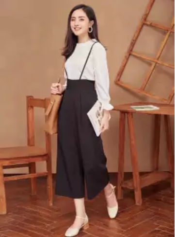 Set yếm nữ áo tay dài loe kèm quần yếm ống rộng