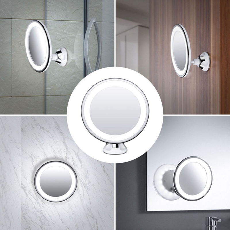 Makeup Vanity Mirror Portable with LED Light Suction Cup 360° Rotating Makeup Glass Home Desktop Bathroom Travel