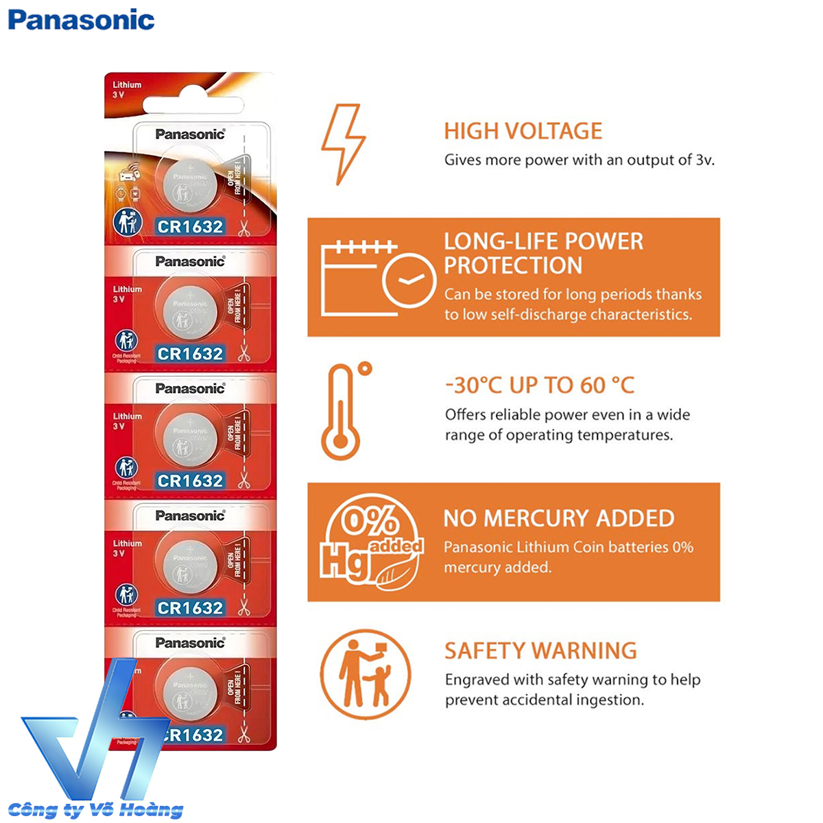 Pin Panasonic CR1632 Lithium 3V / DL1632 / ECR1632 / GPCR1632 tương thích nhiều thiết bị