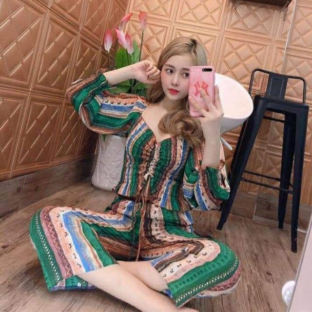 Sét bộ lụa thổ cẩm rút ngực có mút cao cấp-DT