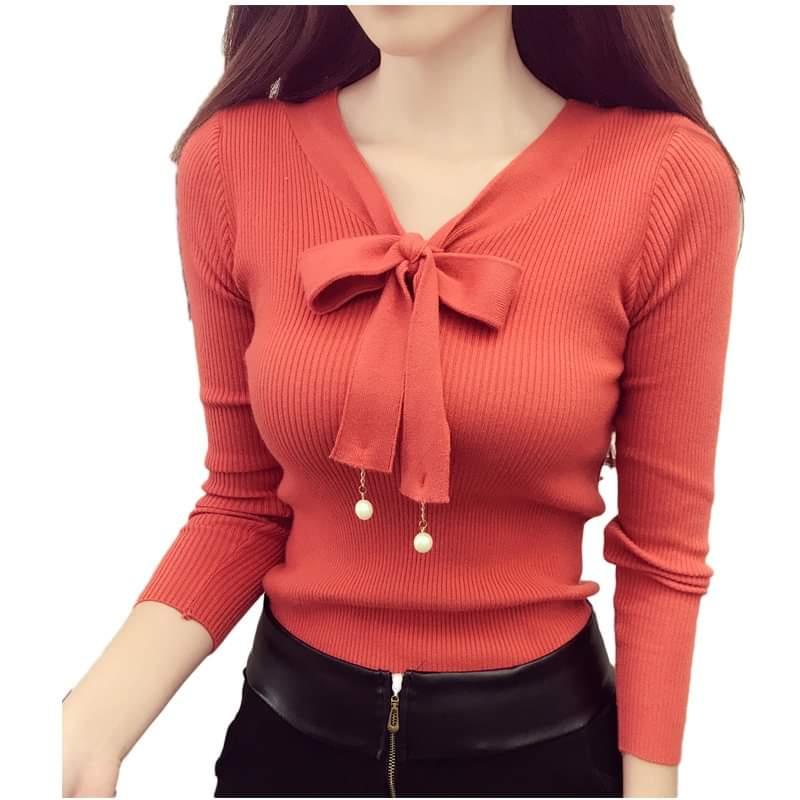 [HCM]ÁO LEN NỮ THẮT NƠ