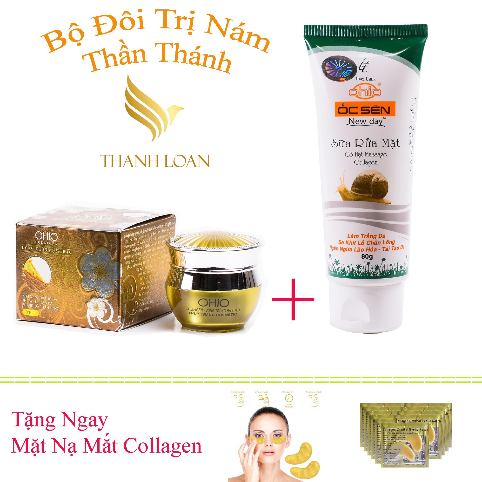 Combo Kem Nám - Trắng Da - Thâm - Tái Tạo - Se Khít Lỗ Chân Lông OHIO Collagen - Đông Trùng Hạ Thảo 20g + Sữa rửa mặt trắng da - Se khít lỗ chân lông - Ngăn ngừa lão hóa - Tái tạo da Ốc Sên OHIO New Day - Tặng ngay mặt nạ mắt collagen - Thanh Loan