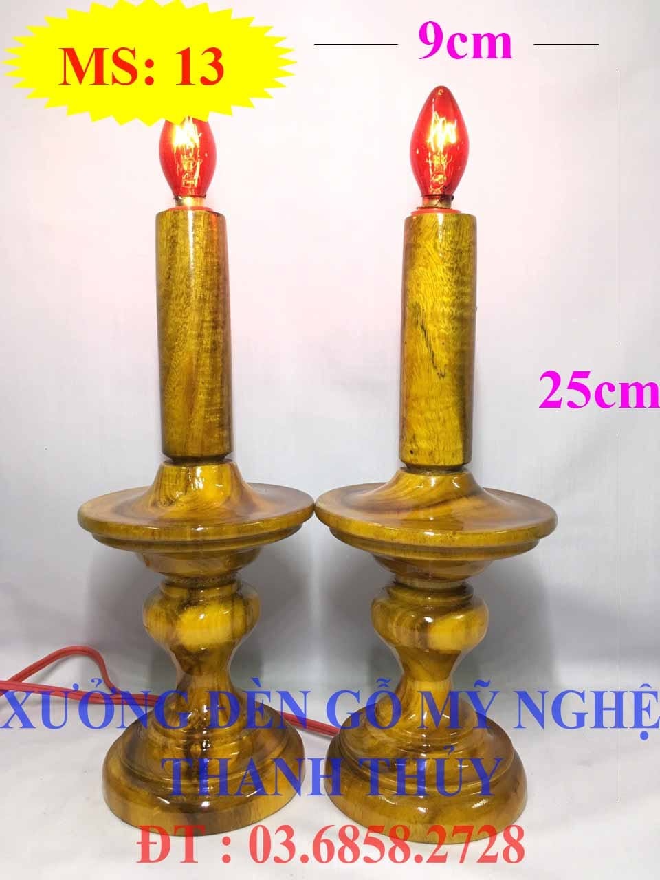 Đèn đĩa bàn thờ điện hàng đẹp chất luọng- Mẫu lớn - Gỗ tràm MS: 13