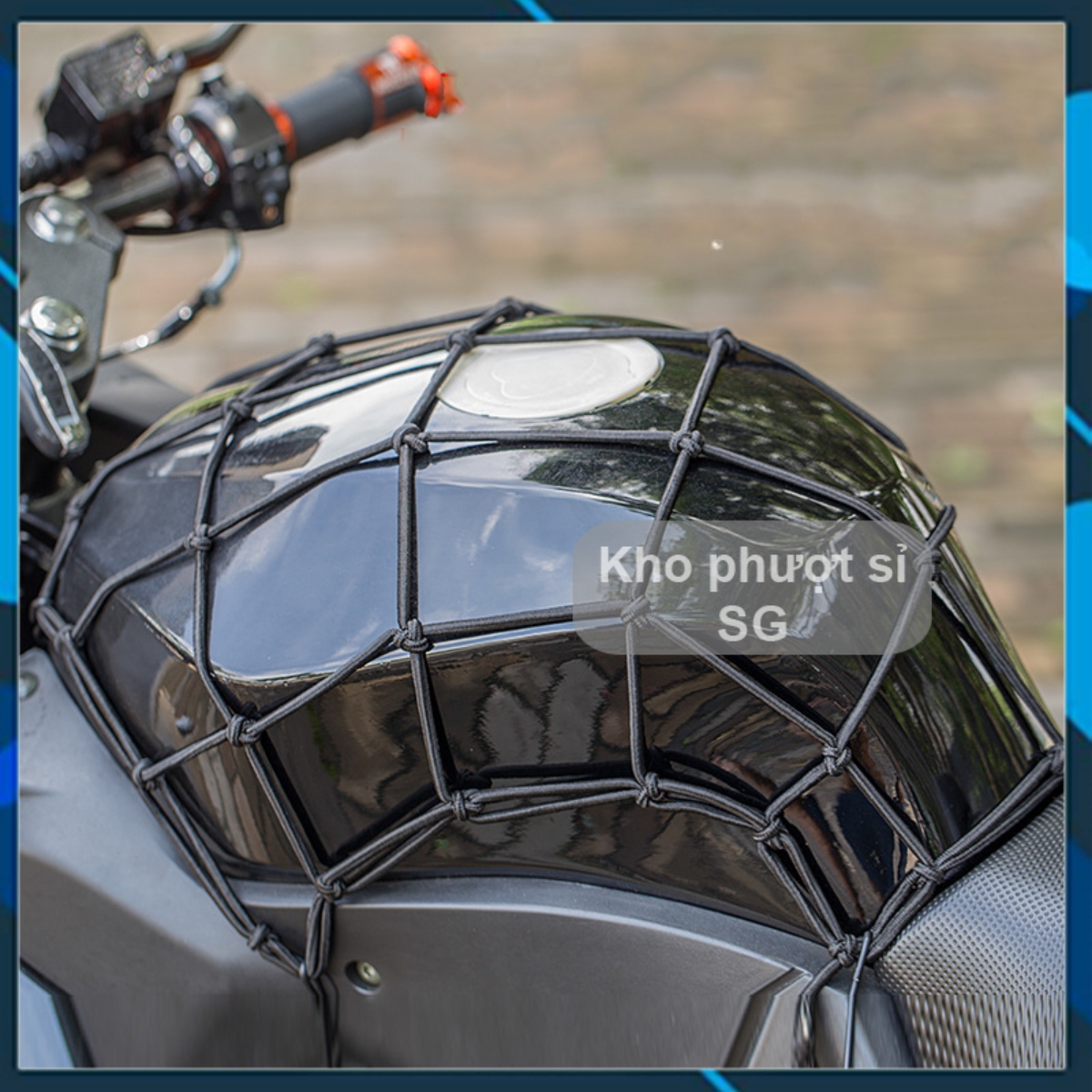 Lưới bọc bình xăng xe PKL - Lưới thun ràng đồ bình xăng xe moto co giãn có móc đầu nhựa