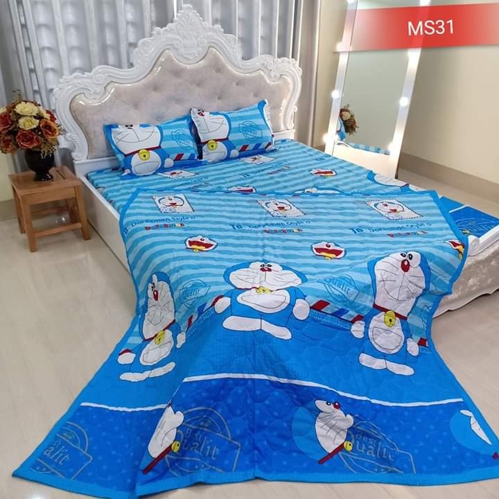 [HCM] [1m6x2m] Bộ chăn ga vỏ gối 5 món- 4 MÓN mẫu doremon. ( 1 chăn 1 drap 2 vỏ gối nằm 1 vỏ gối ôm )