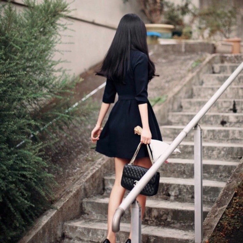 Đầm cổ vest 2 màu