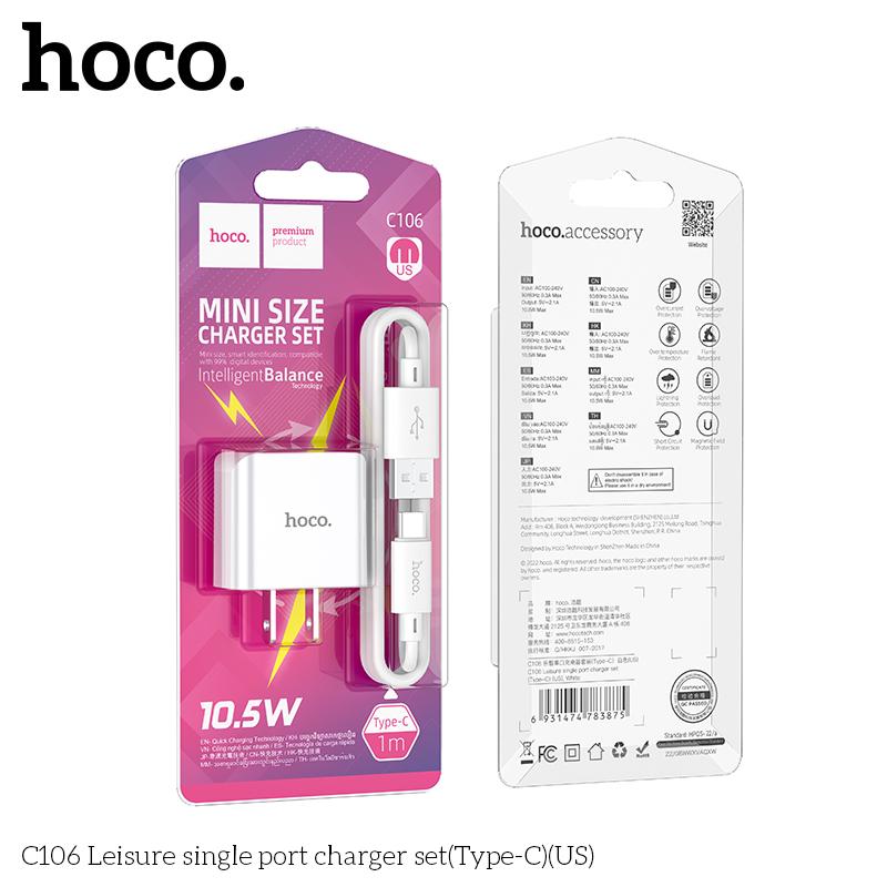 Bộ Sạc Cáp Hoco C106 Cổng iPhone - Type C - Micro 2.1A 10.5W Dài 1m