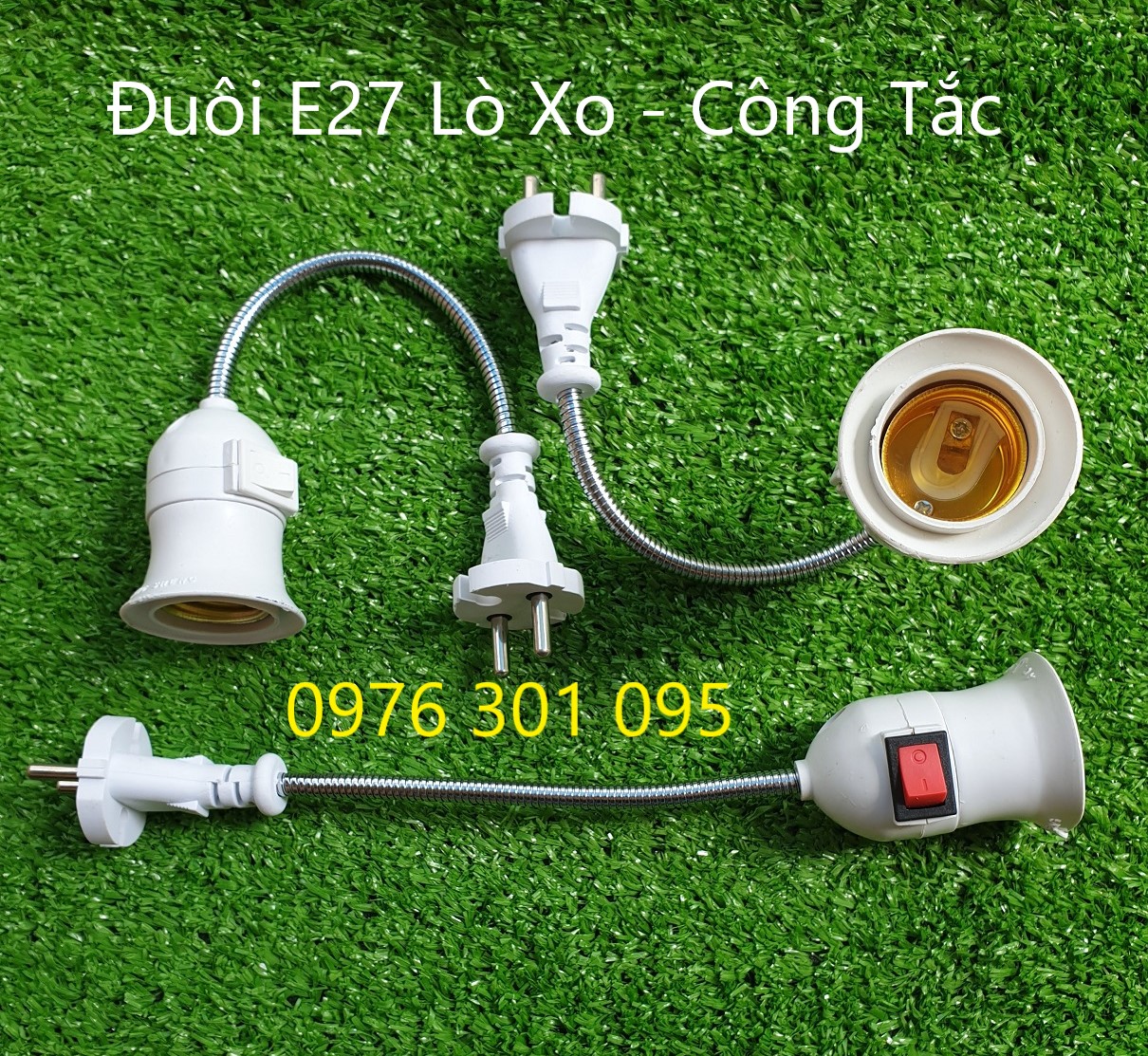 Đuôi đèn e27 lò xo phích cắm + công tắc