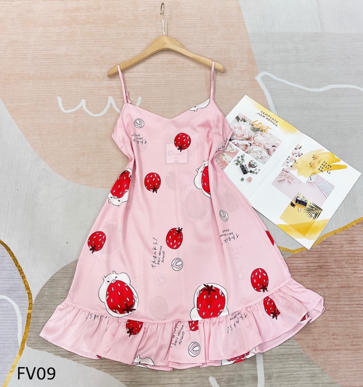 Đầm Ngủ 2 Dây Lụa Satin mềm mịn mát in hình siêu cute (nhiều mẫu)