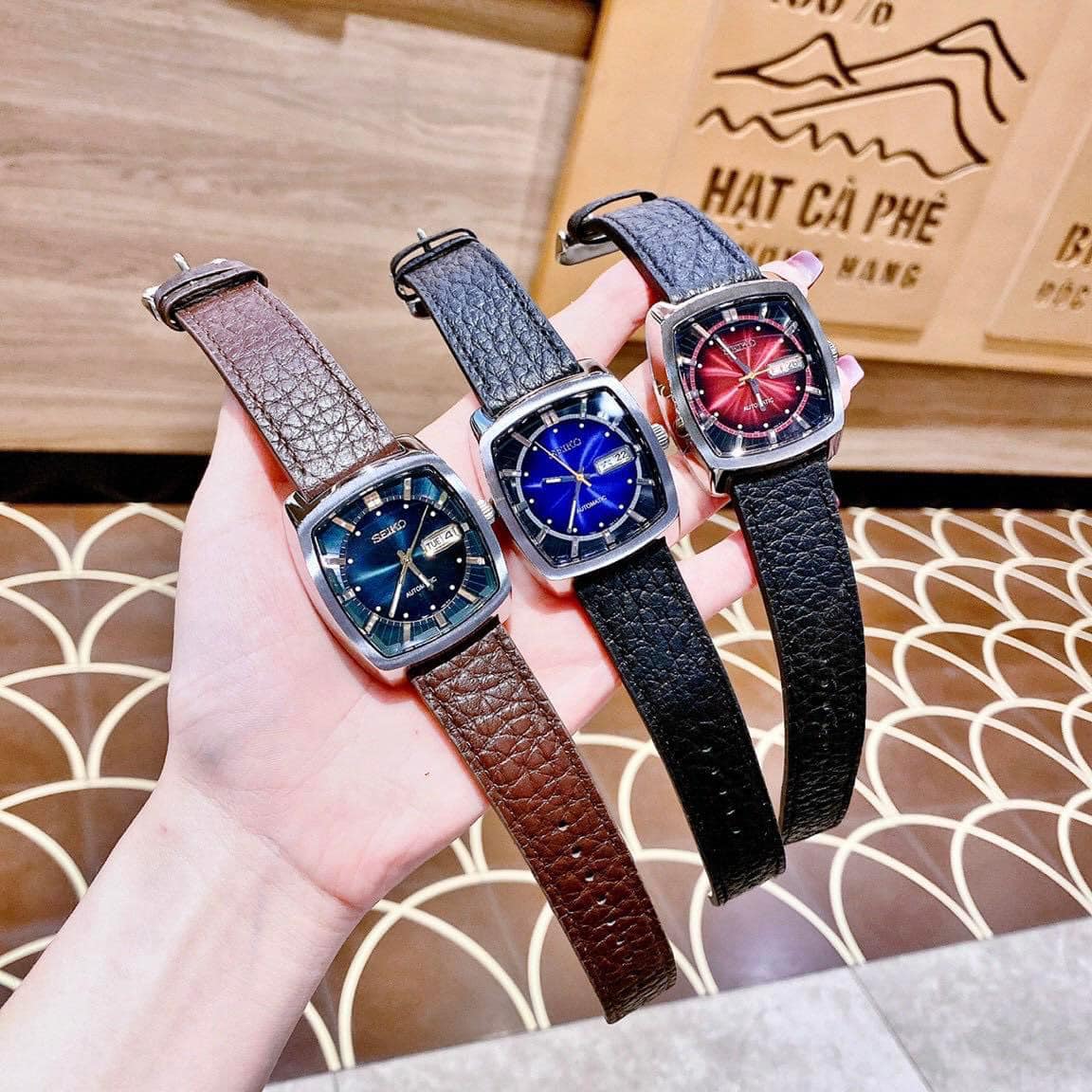 Đồng hồ Seiko máy cơ Automatic dây da vuông