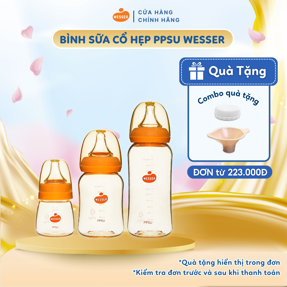 Bình sữa cổ hẹp PPSU Wesser 60ml/140ml/250ml ( BAO BÌ MỚI )
