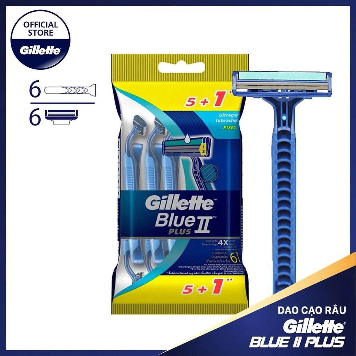Dao Cạo Gillette Blue II Plus 5 Cái + 1 Cái(có bán lẻ)