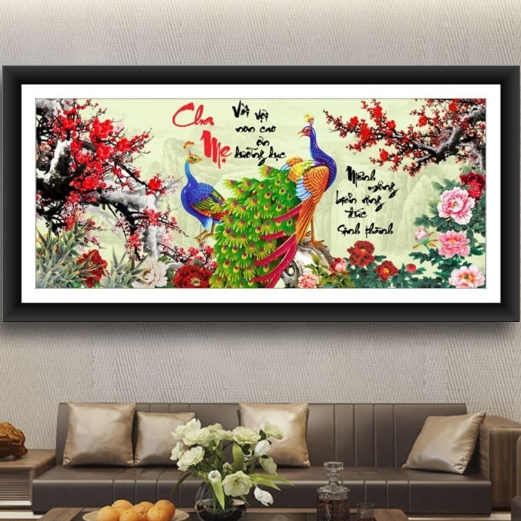 Tranh đính đá cao cấpTranh đính đá cha mẹ VS438- chưa đínhTranh đính đá cha mẹ, câu thư pháp công ơn cha mẹ, làm cho không gian nhà trở nên sáng, đẹp, sang trọng