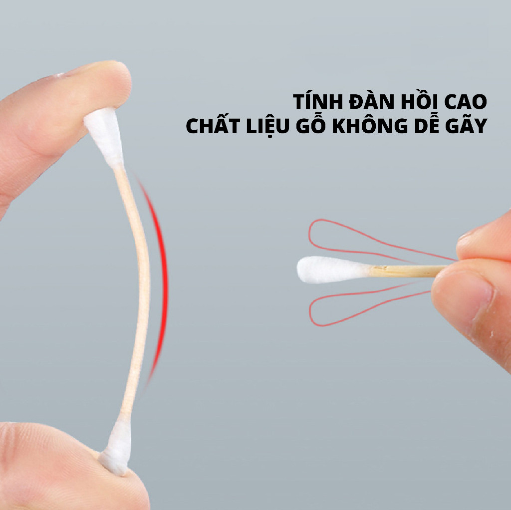 Hộp 500 Tăm bông thân gỗ 2 Đầu Người Lớn 2 Đầu Tròn Và Dẹp Kháng Khuẩn Được Làm Từ Bông Tự Nhiên / Hộp bông tăm 500 que ngoáy tai 2 đầu an toàn khi sự dụng