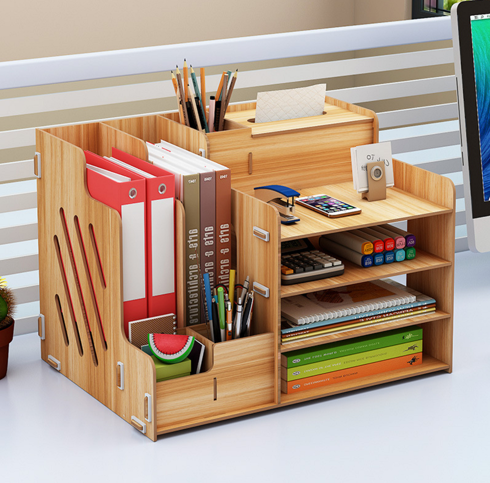Kệ để đồ văn phòng gỗ nhiều ngăn lắp ghép VP02 - Gỗ Đậm