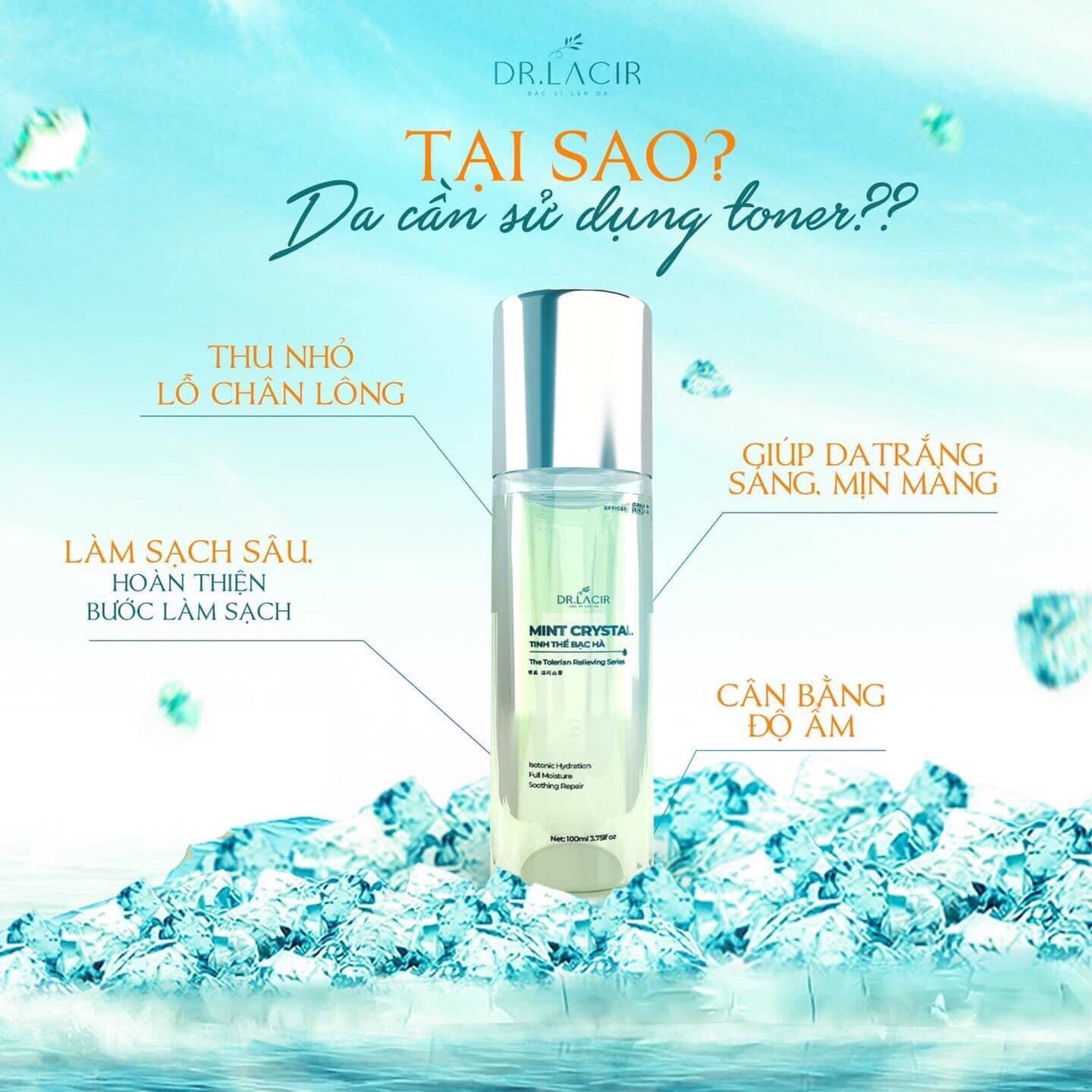 (CHÍNH HÃNG) Toner tinh thể bạc hà Dr.lacir 100ml