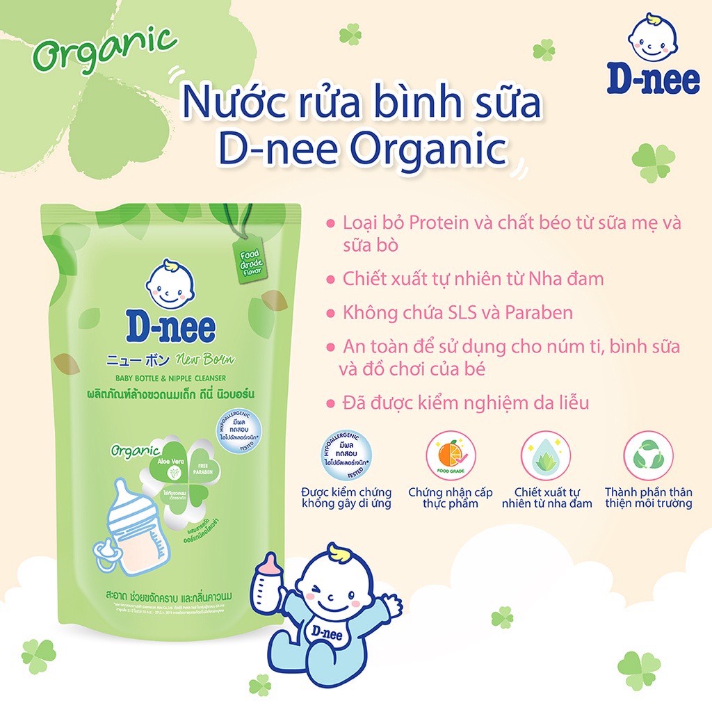 Combo 3 túi rửa bình sữa Dnee 550ml/túi