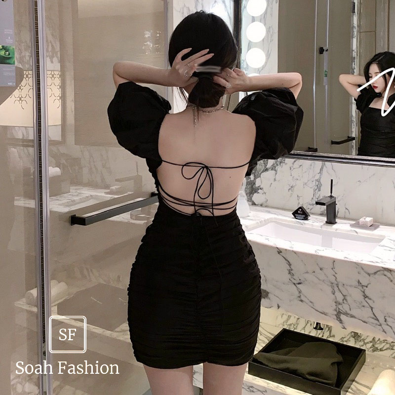 Đầm Tay Con Đan Dây Lưng GOHA (ĐEN)