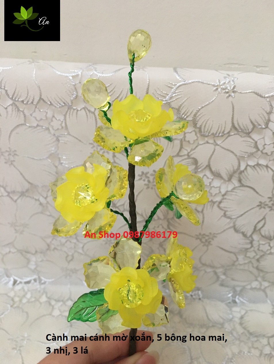 Cành mai, đào pha lê đá làm sẵn dài 40-45cm ( có 5 mẫu lựa chọn)