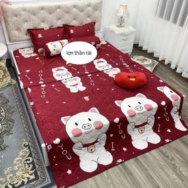 Bộ chăn ga gối hè thu 5 món- lợn đỏ thần tài