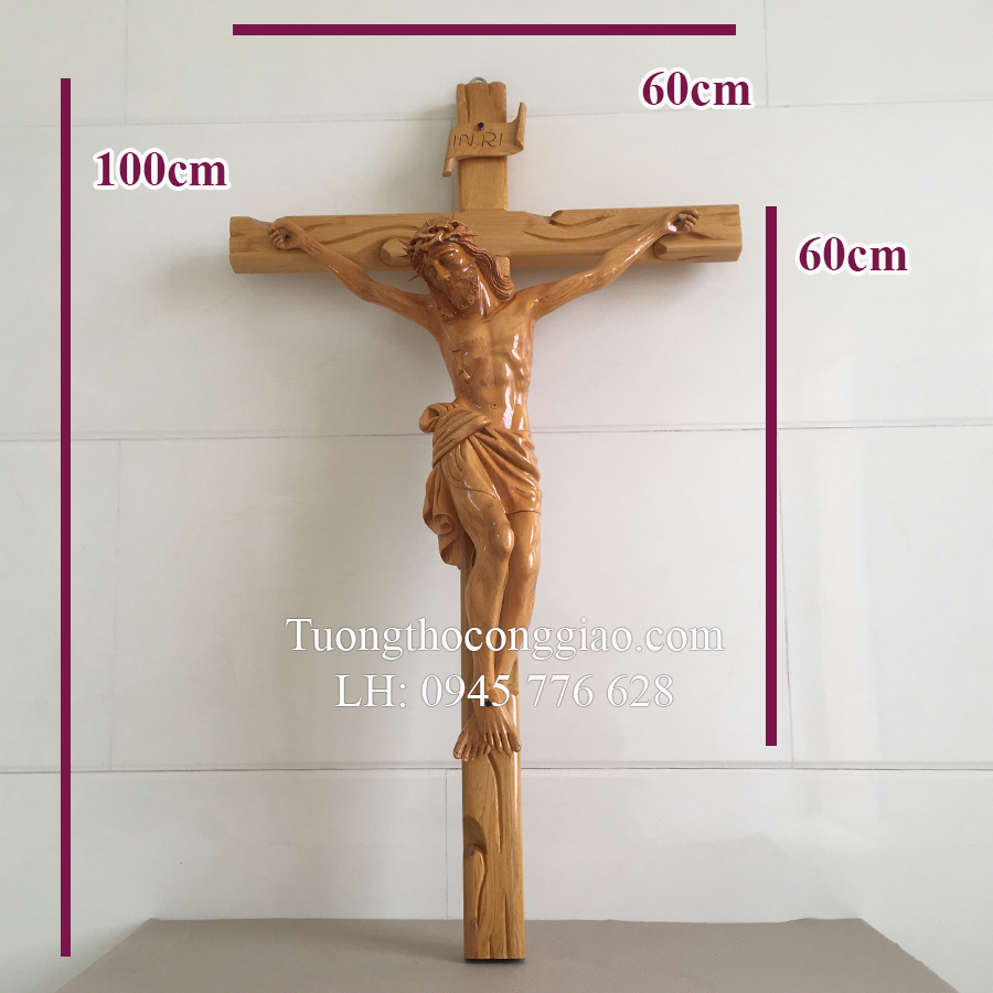 Tượng Chúa Chịu Nạn 60cm (Thánh Giá 100x60cm) gỗ pơ mu