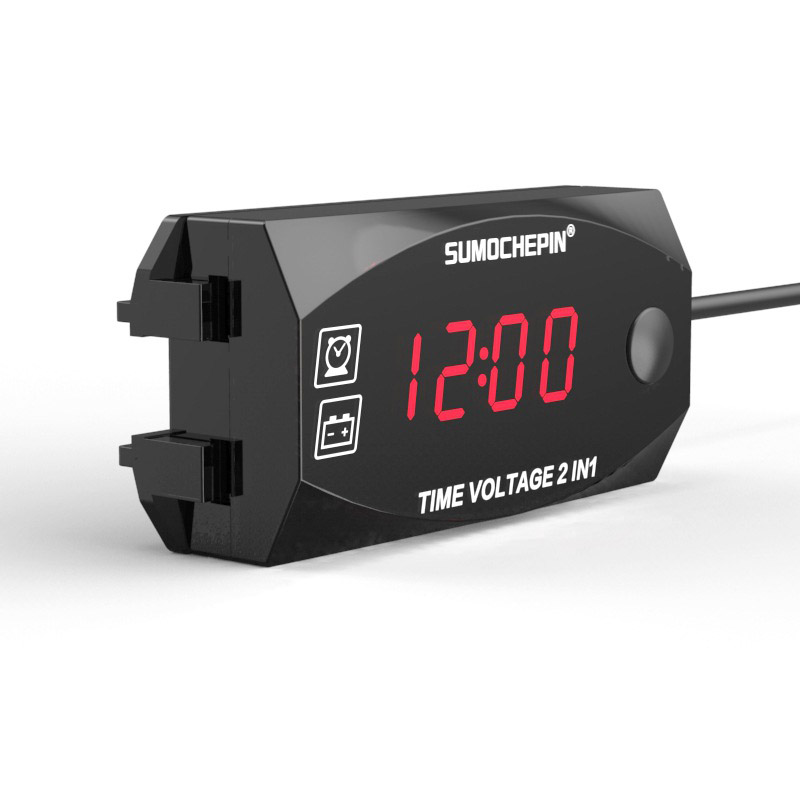[HCM]Đồng Hồ Đo Volt Ắc Quy 2in1 Trang Trí Xe Máy [ Volt và Giờ ]