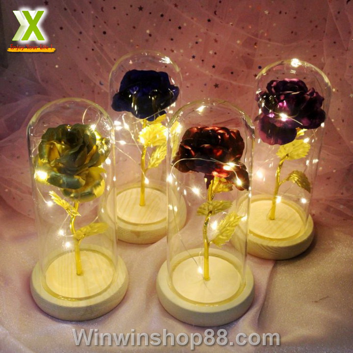 Đèn hoa hồng mạ vàng 24k có đèn LED