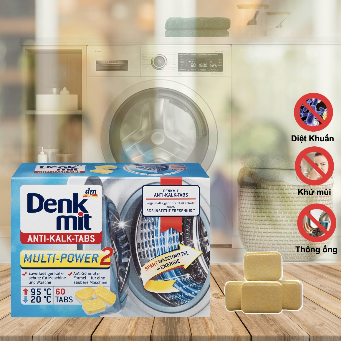 Viên Tẩy Tế Bào Chết Denkmit Multi-Power 2 Khử Mùi, Khử Vết Bám, Chống Bám Cặn - Gói 60 Viên