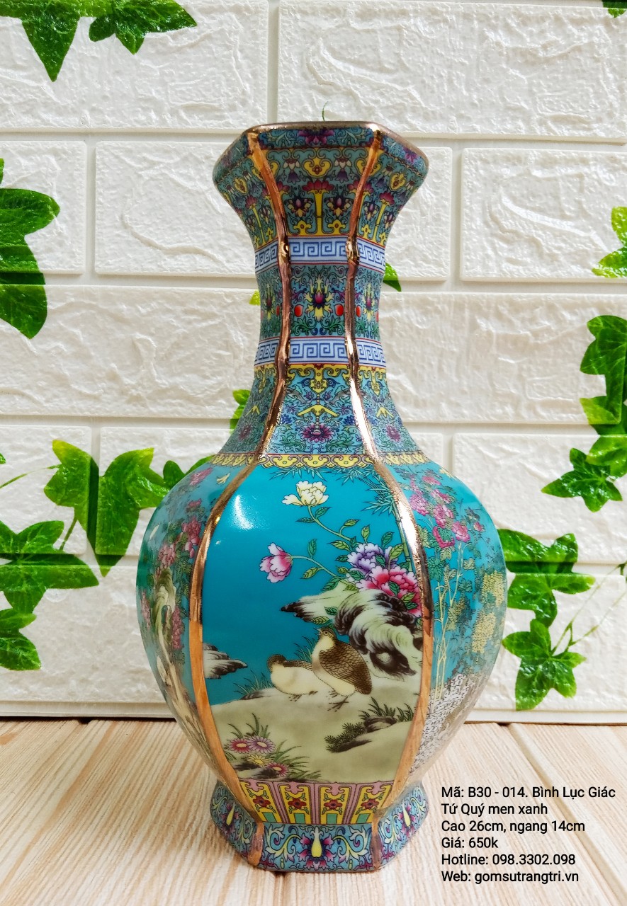 Bình lục giác họa tiết Tứ Quý