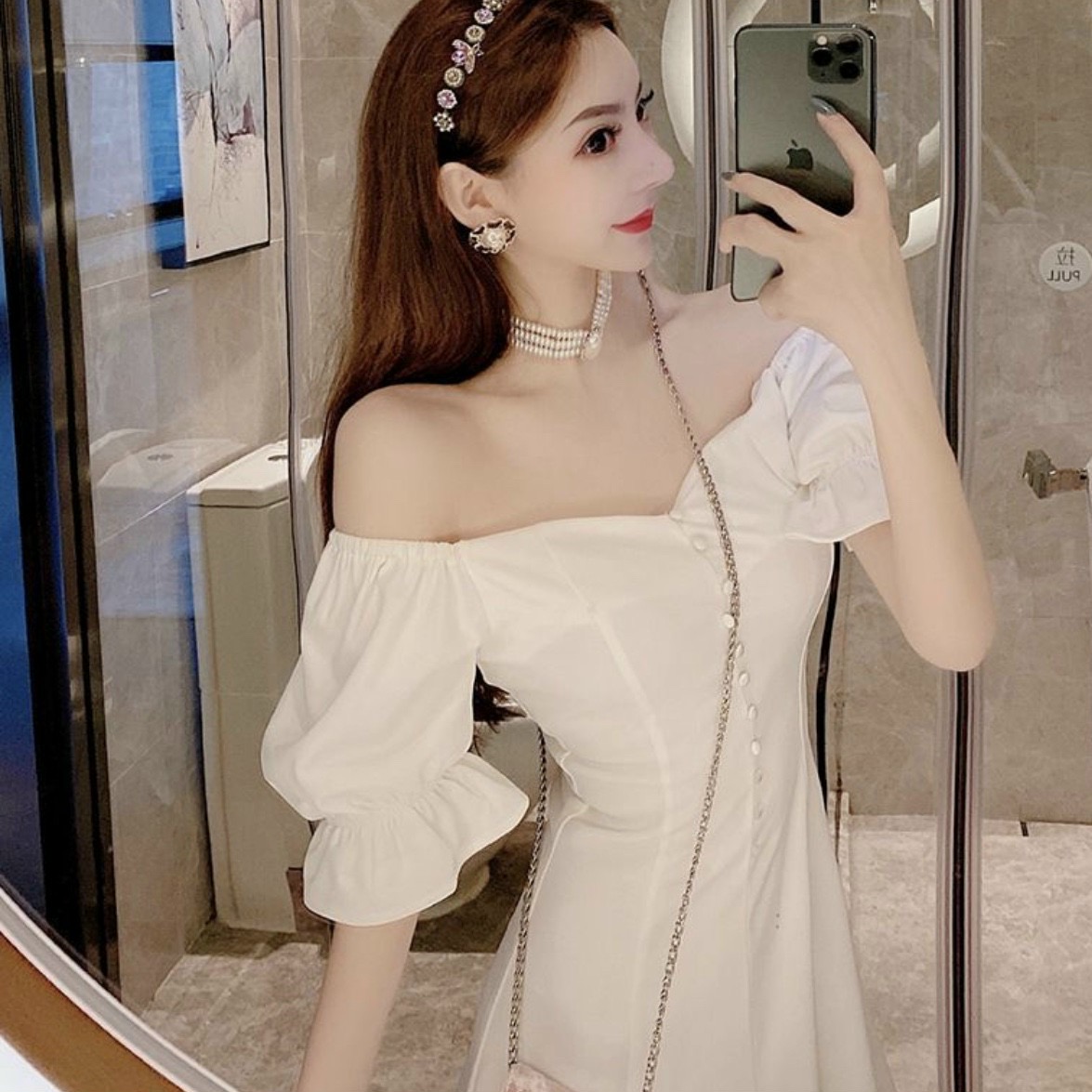 Đầm Xòe Nút Bọc Cổ V 2 Màu - DX0054