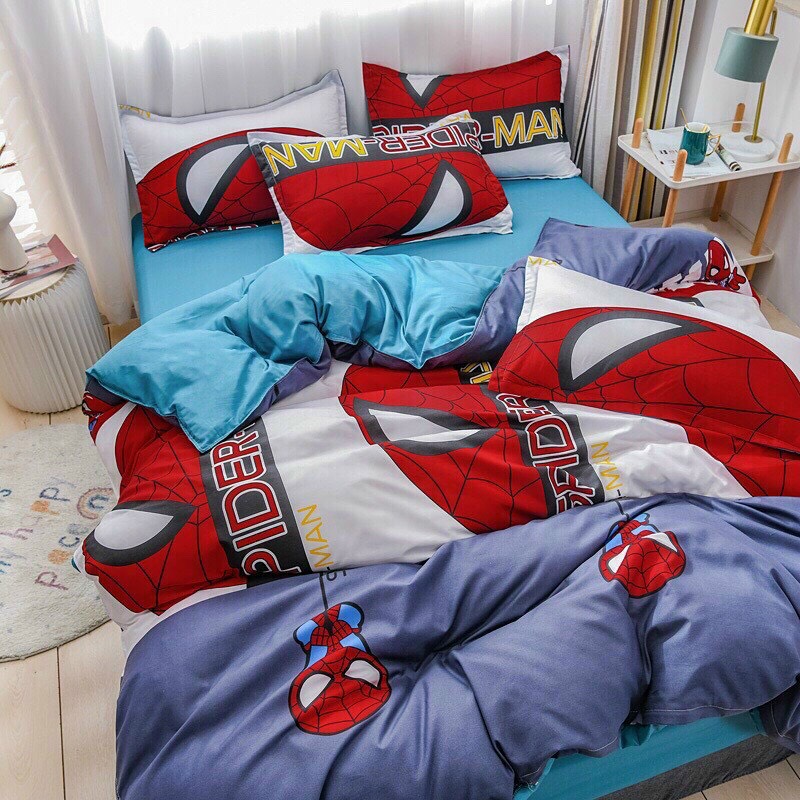 Bộ Chăn Ga Gối Cotton Poly - Spider Man ( 1 Drap + 2 Vỏ Gối Nằm + 1 Vỏ Chăn ) Tiệm Nhà Cá