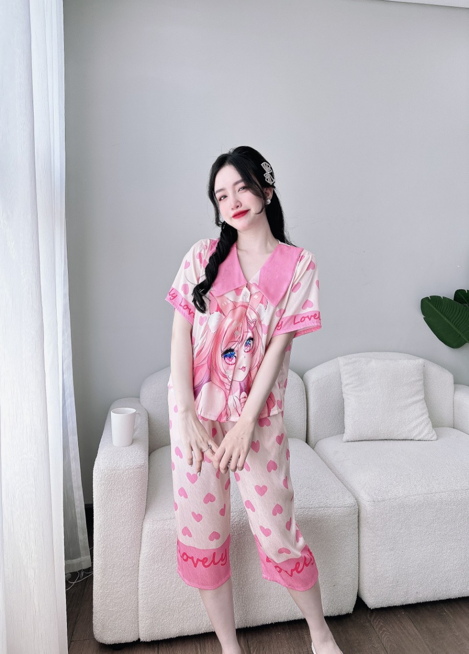 Bộ lụa tơ tằm xước mềm mịn phối cổ tiểu thư dễ thương