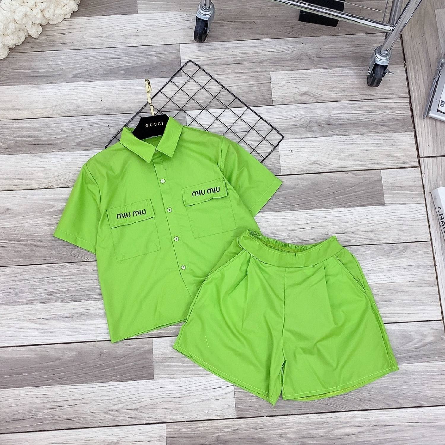 Sét áo sơ mi croptop mix quần short miu miu chất mát