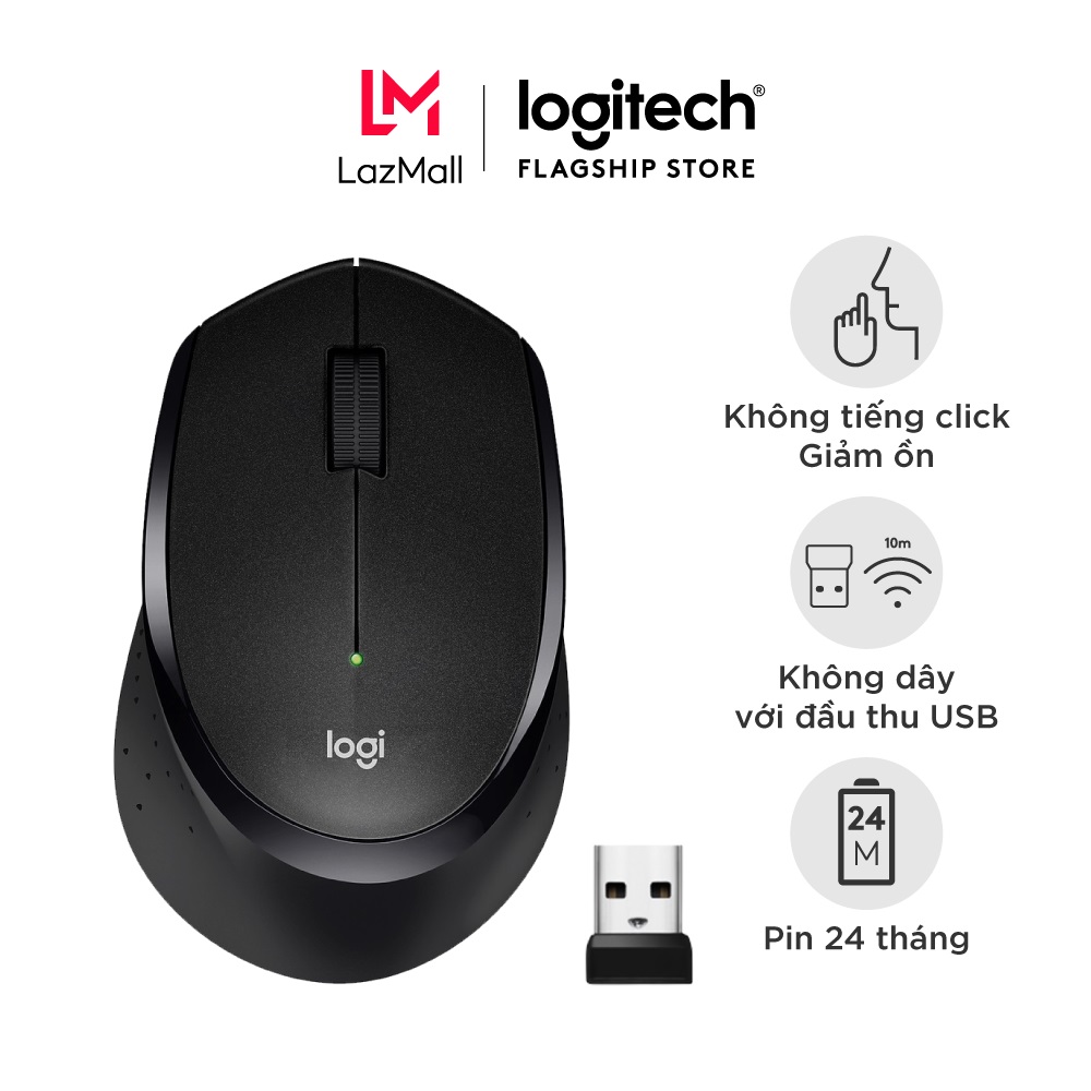 Chuột không dây Logitech M330 Silent Plus giảm ồn 90% - USB 2.4GHz,Pin 2 năm, phù hợp người thuận tay phải, PC/ Laptop.Bảo hành 3 Năm.