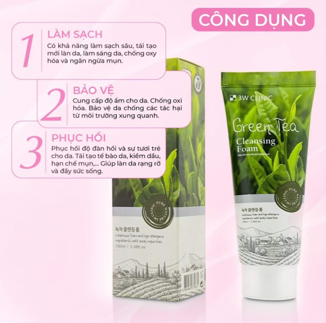 Sữa rữa mặt trà xanh 3W hàn quốc