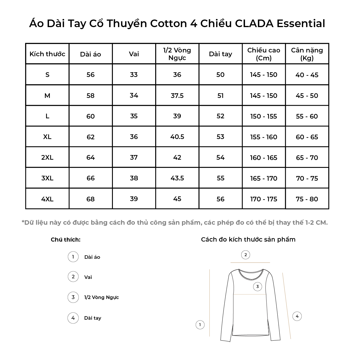 Áo Dài Tay Cổ V CLADA Essential