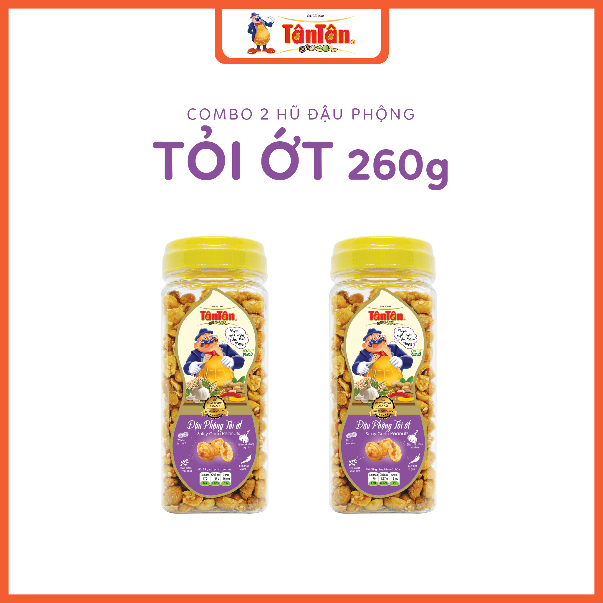 Combo 2 hũ Đậu phộng Tỏi ớt Tân Tân (260g/hũ)