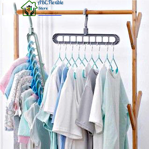 [HÀNG XỊN] combo 5 Móc treo quần áo thông minh tiết kiệm diện tích tủ đứng thanh nhựa 9 lỗ mắc phơi đa năng tiện lợi