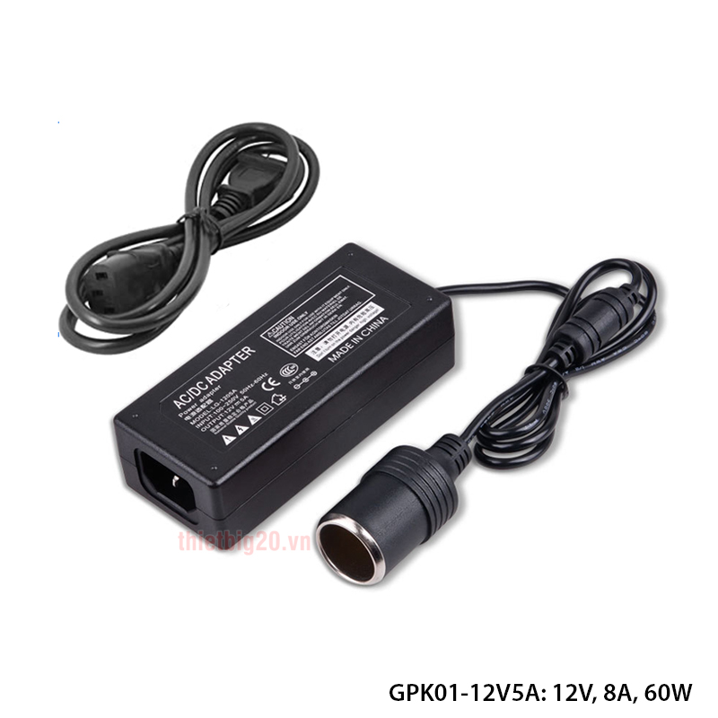 Bộ Adapter chuyển đổi nguồn từ 220V sang 12V đầu ra dạng chân tẩu sạc ô tô GPK01