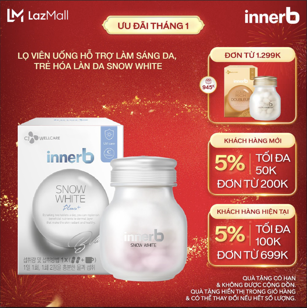 Thực phẩm bảo vệ sức khỏe InnerB Snow White 56 viên