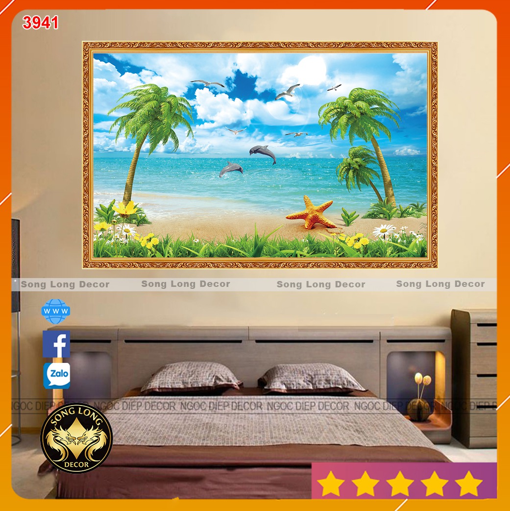 Tranh Dán Tường 3D Phong Cảnh Biển - 00DT434- Tranh 3d Phòng khách - Song Long Decor