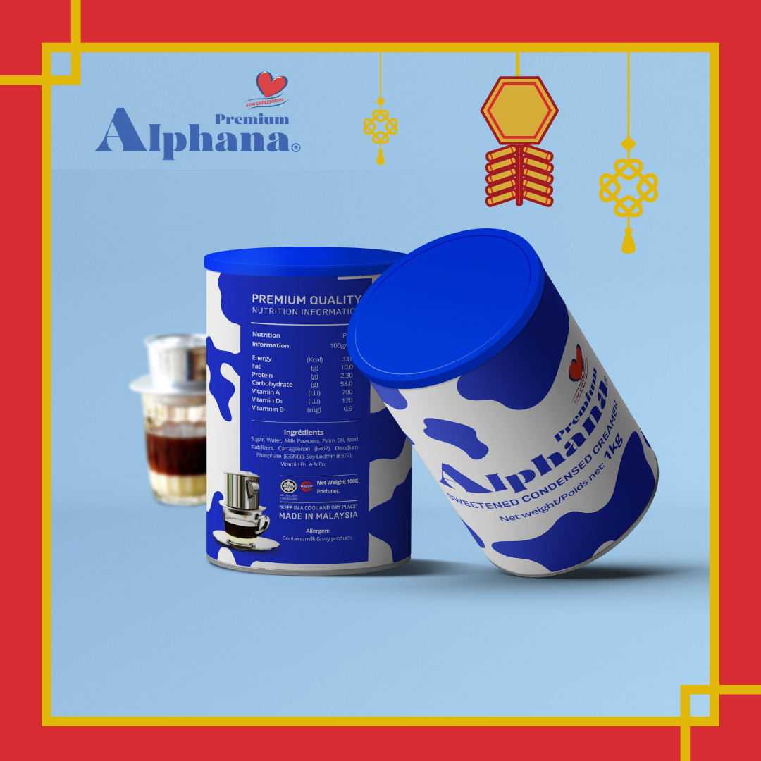 Combo 2 Lon Sữa Đặc Có Đường Creamer Premium Alphana nhập khẩu Malaysia Lon 1kg Giàu Protein Vitamin A D3 B1