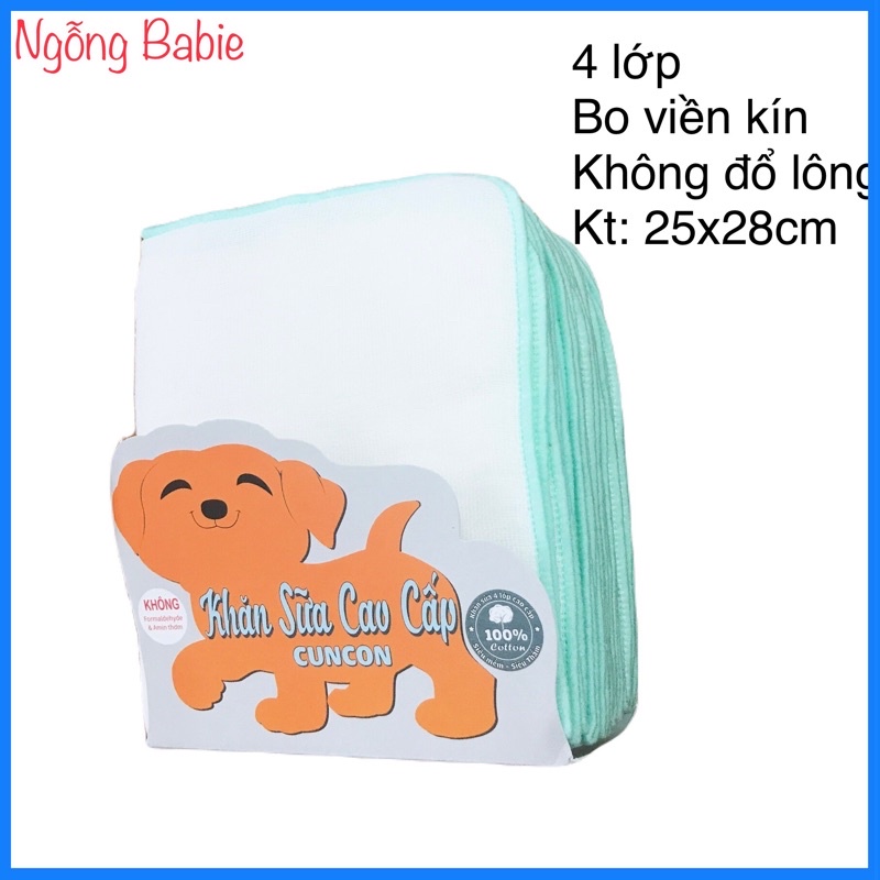 KHĂN SỮA 4 LỚP CHO BÉ, BO VIỀN KÍN - CUNCON [SET 10C]