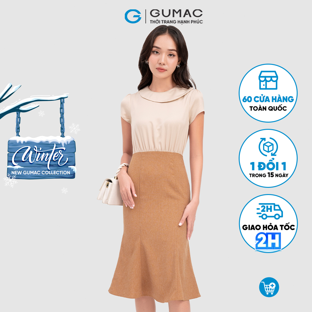 Đầm đuôi cá phối lụa thời trang GUMAC DC11070