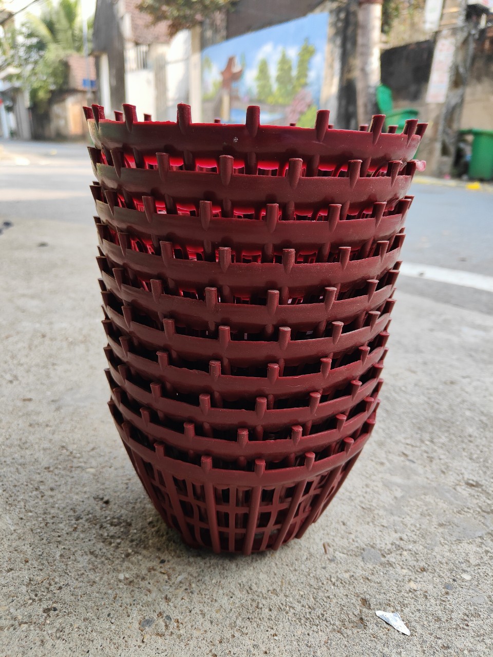 Combo 10 chậu giả gỗ fi 27 cm trồng lan có nan phụ hạn chế lọt giá thể ra ngoài