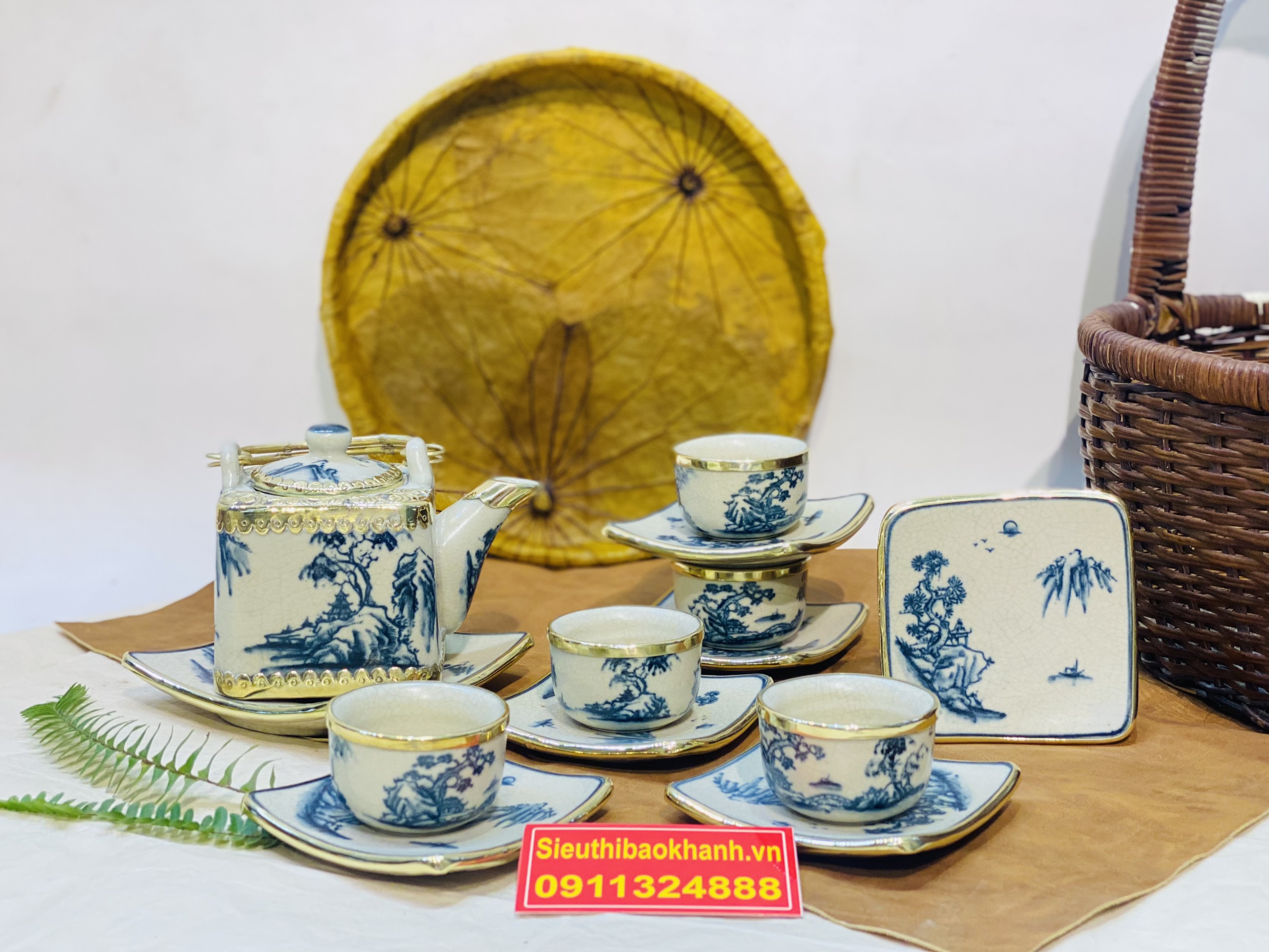 Bộ ấm chén,ấm trà men rạn bọc đồng Bát Tràng 350ml