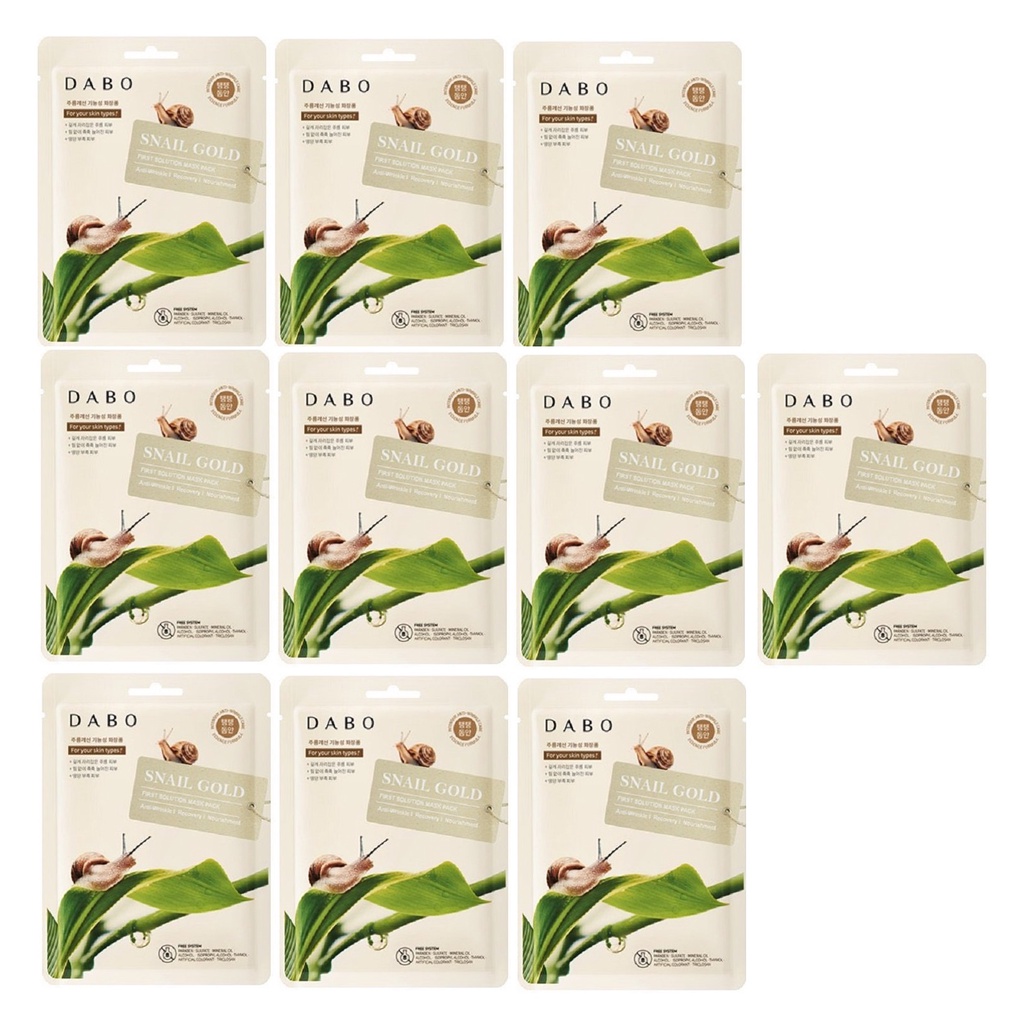 [HCM]Combo 10 Miếng Đắp Mặt Nạ Dabo First Solution Mask Pack Snail Gold trắng da chống lão hóa