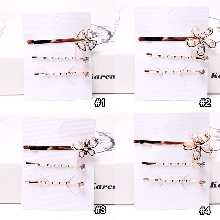 Kẹp tóc nữ (vỉ 3 kẹp) đính đá nhiều mẫu lấp lánh KT11