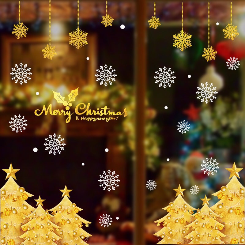 [HCM]Decal dán tường Noel HÍT TĨNH ĐIỆN - Thông Vàng lấp lánh cao cấp